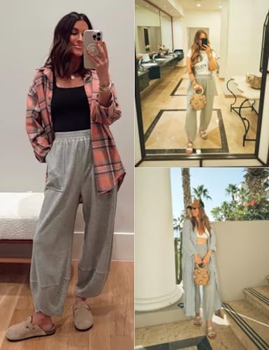 Image of Xiaoxuemeng Womens Baggy Wide Leg Pants Casual Elastic Waisted Palazzo Harem Pants with Pockets