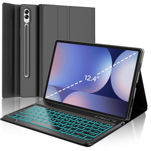 Image of Galaxy Tab S9 FE+ / S9+ /S10+ 12.4 Inch Case with Keyboard, 7-Color Backlit Keyboard Black