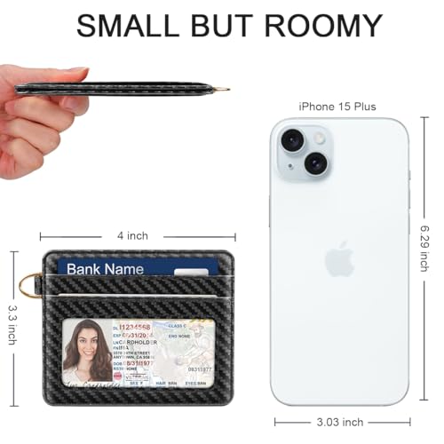 Image of Slim Minimalist Pocket Credit Card Holder Wallet Men | RFID Blocking Lightweight Thin Small Cute Card Cases, Carbon Fiber
