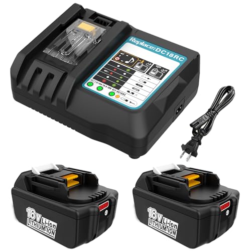 Homesuit 18V Battery Replacement for Makita 18V Battery 6.0Ah 2-Pack & 14.4V-18V Battery Charger, Compatible with Makita 18 Volt Lithium Batteries BL1815 BL1830 BL1840 BL1850 BL1860
