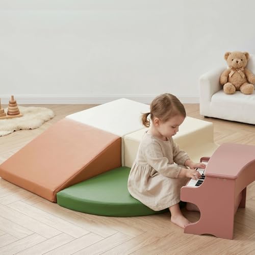 Image of Sumbababy Climbing Foam Blocks for Toddlers: Waterproof Pu Leather Soft Climber - 4 Pcs Toddler Indoor Climbing Toys - Kids Outdoor Playground Playset Best Gift Preschool Daycare Supplies(Green /Brown)