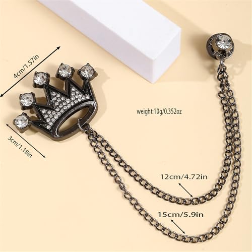Image of coadipress Crown With Hanging Chain Brooch for Women Men Elegant Gentlemen Gold Silver Crystal Crown Lapel Pin Vintage Rhinestone Wedding Brooch Suit Shirt Pin Accessories