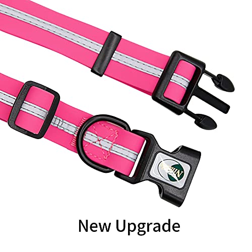 Image of Nimble Reflective Waterproof Dog Collar Adjustable Odor Resistant Easy Clean Pet Collar for Small Medium Large Dogs Night Walking Outdoor Rainy Use (Large (15.35 inch-24.8 inchinches), Pink)