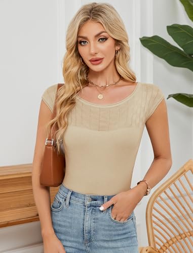 Image of ZAFUL Womens Summer Tops 2025 Off The Shoulder Cap Sleeve Ribbed Knit Trendy Slim Fit Going Out Shirts Lightweight Sweaters