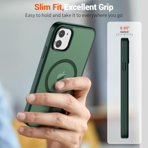 Image of SUPFINE Magnetic for iPhone 11 Phone Case (Compatible with MagSafe) (Military Grade Drop Protection) Slim Translucent Matte Shockproof with Anti-Fingerprint Phone Case,Forest Green