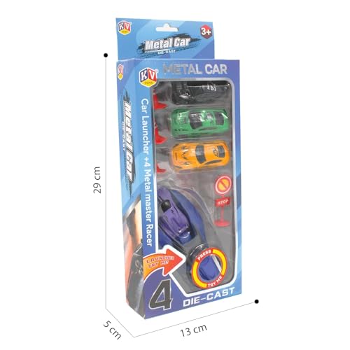 Image of Sky Tech Rapid Launcher High Speed Car Set | 4-Piece Die-Cast Metal Car Set for Kids | with High-Speed Launcher | Includes 3 Road Blockers & 1 Stopper | Perfect for Kids 3+
