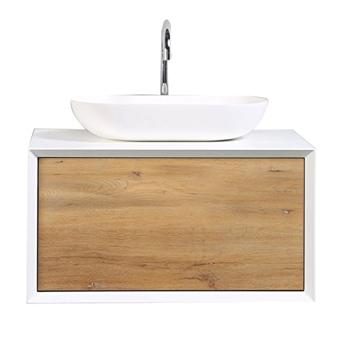Eviva Santa Monica Floating Vanity Bathroom - Oak 30 Inch Bathroom Vanity Floating Countertop - Wall Mounted Vanity With White Porcelain Vessel Sink - Floating Bathroom Vanity For Contemporary Bath #TOP16