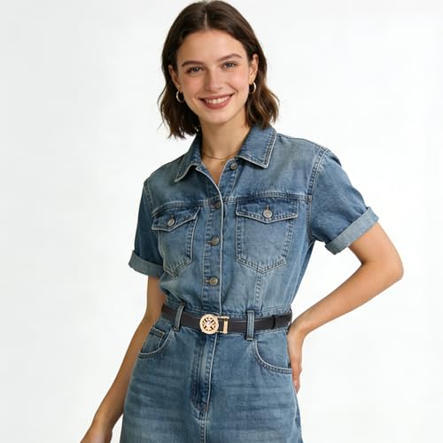 Image of Aurolran Women's Leather Belt with Buckle - Ideal for Dresses, Jeans, and Coats