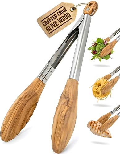 Premium Olive Wood Salad Tongs for Serving...