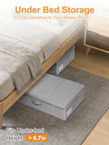 Image of punemi Under Bed Storage With Lids, 2 Pack Large Underbed Storage Containers Clothes W / 3 Handles, Foldable Low Profile Stackable Drawer Organizer Bins Box for Blanket Shoe Bedroom, 31.1*15.7*6inch