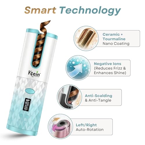 Image of Ktein Cordless Advanced Curl Pro Automatic Hair Curler - Ceramic Tourmaline - Digital Temp Control - USB Charging