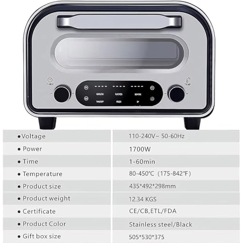 Electric Pizza Oven, Countertop Design with Smart Touch Screen, Heats Up to 450℃, Includes Pizza Stone & Cutter, 6 Cooking Presets for Home and RV Use - Image 6