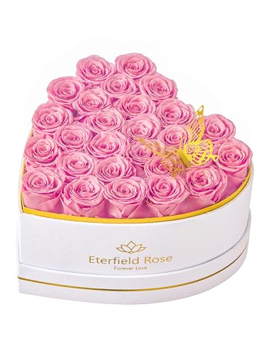 Eterfield 27 Forever Flowers in Heart Shape Box Preserved Roses,Pink