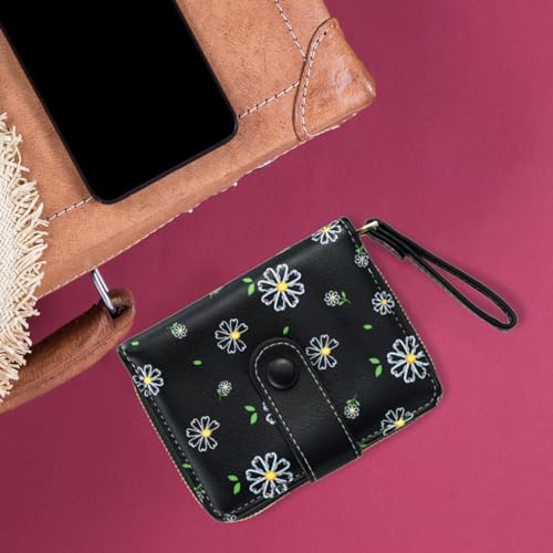 Image of Farcauo Womens Wallet Cute Small Wallets for Women Black Women's Wallet Kawaii Flower Card Wallets for Women Ladies
