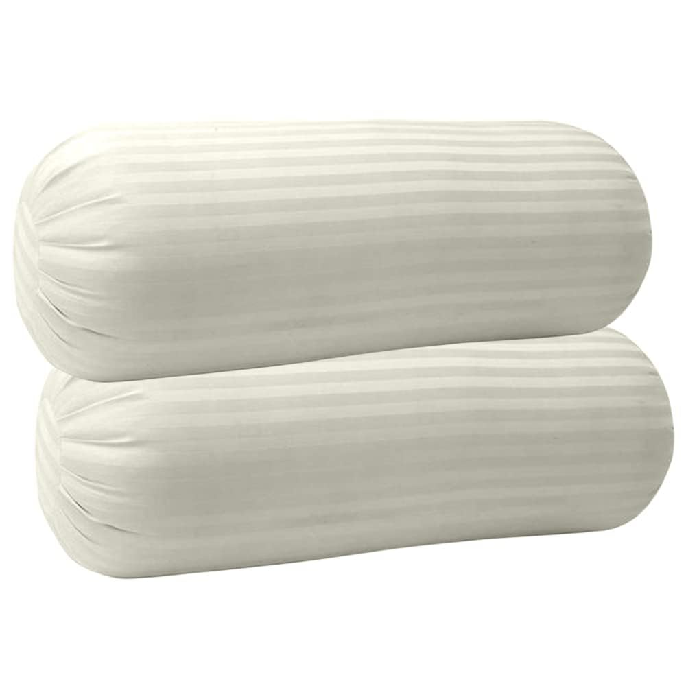 100% Microfiber, Round Bolster Pillow Set of 2, Side Pillow for Bed, Sofa & Couch, Bolster Pillow for Diwan-Ivory Stripe (16"x 32")-image-18