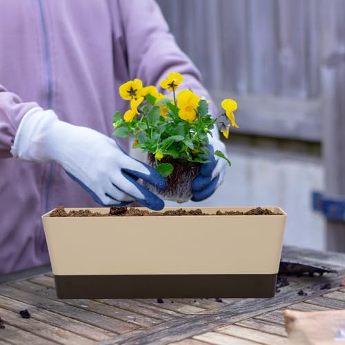 Image of SUREAM 3 Pack Indoor Window Box Planter, 12x3.8 Inch Rectangle Herb Planter with Tray, Modern Small Succulent Cactus Flower Plastic Plant Pot for Window Sill, Garden Balcony, Office Shelf Decoration