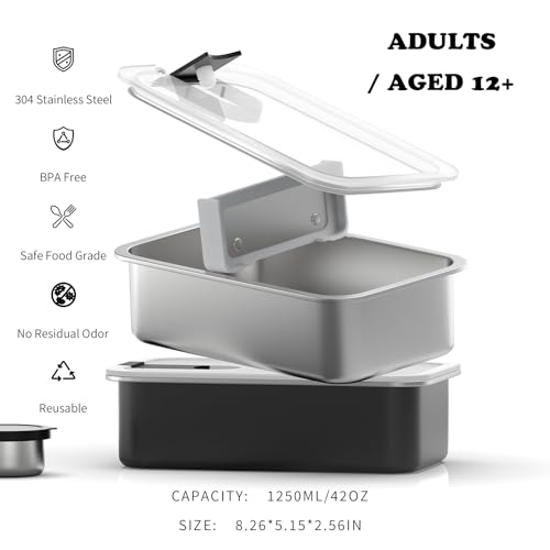 Image of Bakpoco Stainless Steel Bento Lunch Box, 42oz Leak-Proof Metal Lunch Box Containers, Microwave-Safe, with Adjustable Divider, Convenient Lunchbox for Work, Travel
