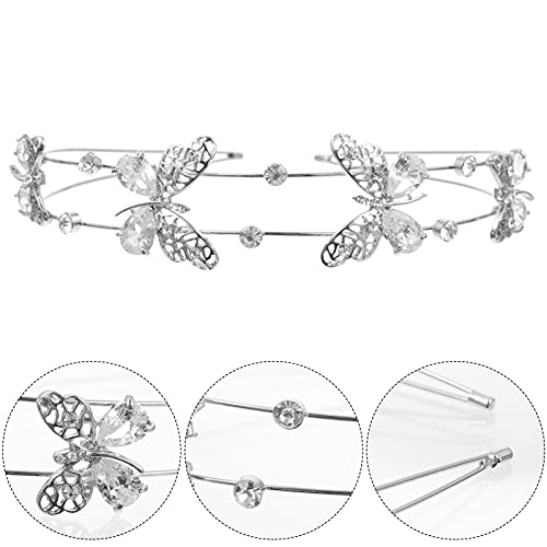 FRCOLOR Butterfly Headband Double Layer Hairband Shiny Bride Headdress Crystal Hair Hoop Wedding Hair Jewelry for Bride Girls Women - Image 2