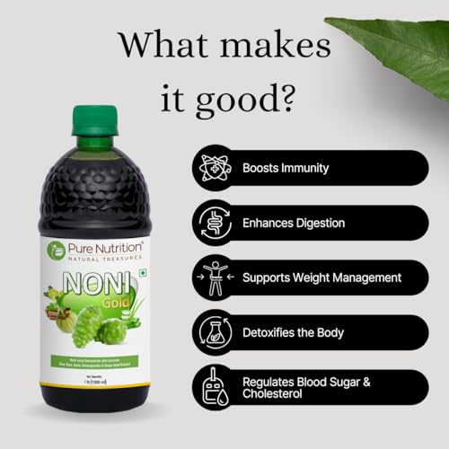 Image of Pure Nutrition Noni Gold Detox Juice 1L | Body Detox Drinks for Cleansing Body With Garcinia, Aloe Vera, Amla, Ashwagandha & Grape Seed Extract | Supports Diabetes Care, Digestion, Immunity & Skin Health