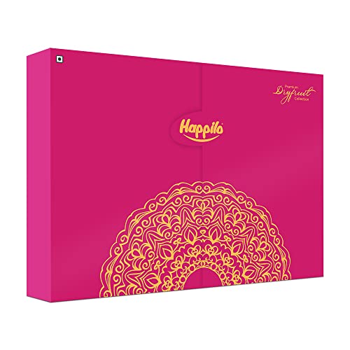Image of Happilo Dry Fruit Celebrations Gift Box Marigold - California Almonds, Premium Cashews & Raisins, Mixed Nut, 650 g, 3 Count (Pack of 3)