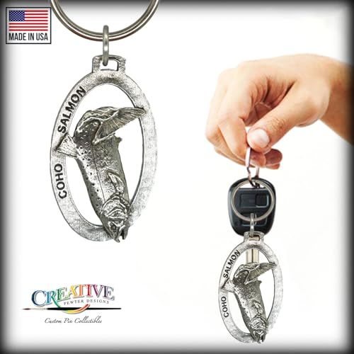 Image of Creative Pewter Designs Coho Salmon Leaping Keychain F048KC, Coho Salmon Leaping Keychain, Pewter Keychain