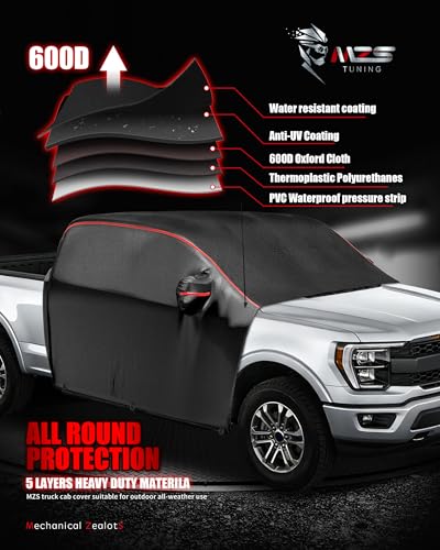 Image of MZS Cab Cover Compatible with F150 F250 Super Crew 2015-2026, 600D Waterproof Truck Half Cover with Driver Door Zipper Antenna Hole, All Weather Rain Snow UV Protection Car Cab Covers
