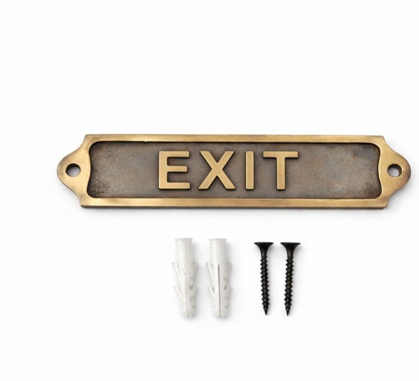 EXIT Antique Effect Door Plaque Sign | Vintage Style Metal Door Sign with Raised Lettering | Wall & Door Name Plate with Fixing Screws for Home Office Business | 21.5 x 4.5 cm | EXIT