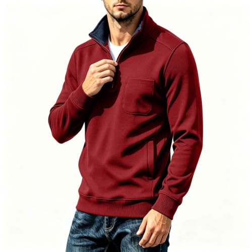Men's Long Sleeve Shirts Fleece Lined Textured Fashion Quarter Zip Pullover - image 3
