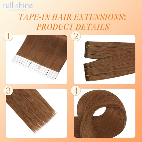 Image of Full Shine Invisible Tape in Hair Extensions Human Hair, Invisi Edge Color 330 Copper Ginger Injected Tape in Extensions, Soft Natural Skin Weft 20Pcs 20 Inch 50g, Natural Look