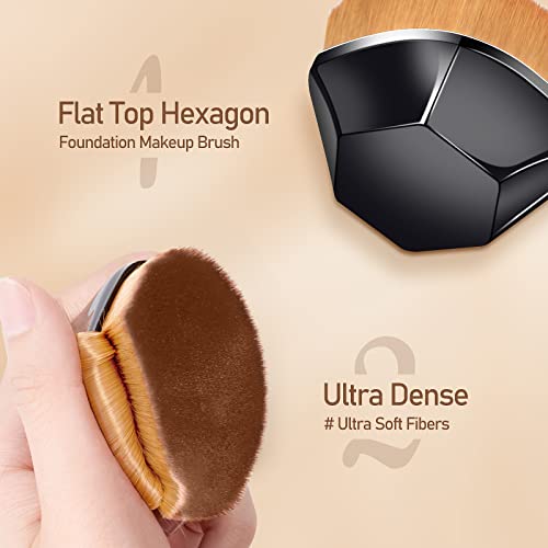 Foundation Brush Flat Top Kabuki Hexagon Foundation Makeup Brush Face Blush Liquid Powder Foundation Brush With Protective Case For Blending Liquid Cream Or Flawless Powder Cosmetics (Black) #TOP2