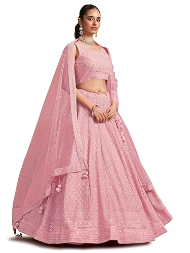Image of Zeel Clothing Women's Sequins Thread Embroidered Georgette Lehenga Choli With Dupatta (5124-Women-Lehenga-Choli-New; Free size)
