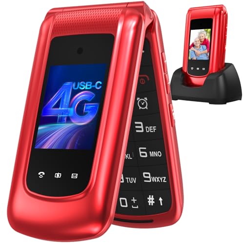 4G Téléphone Portable Senior Débloqué, Téléphone Portable à Clapet avec Grandes Touches ,Téléphone Portable Personnes âgées,Double SIM,Double Écran 2,4 "/1,77 ", Bouton SOS ,Station de Charge-Rose