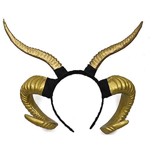 LEEMASING Sheep Horn Decor Antelope Headpiece Devil Headdress Halloween Easter For Christmas Costume Photo Props (Gold)