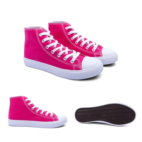 Image of Women's High-Top Canvas Sneakers - Classic Lace-Up Casual Shoes with Extra Shoelaces - Comfortable, Stylish, and Durable