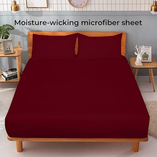 Image of Royale Linens Fitted Sheet King - Ultra Soft 1800 Brushed Microfiber - Hotel Luxury Bottom Sheets - Wrinkle Free & Fade Resistant - Deep Pocket Fitted Sheet Only (King, Burgundy)