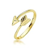 Iyé Biyé Jewels - Anillo Mujer niña Flecha Plata de Ley 925 baño de Oro Amarillo Abierto Ajustable