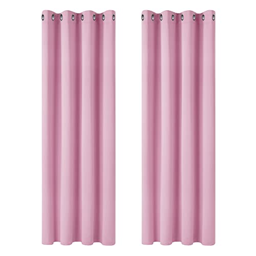 Deconovo Rideaux Occultants Isolant Thermique Anti Froid, Design Moderne à Oeillets, Rideaux pour Chambre Fille, 117x138 CM (Largeur x Hauteur), Rose, 2 Pièces