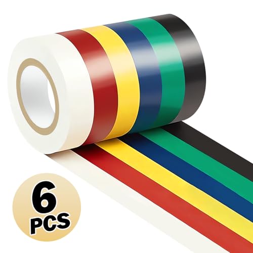 Image of 6 Rolls Coloured Electrical Tape, Flame Retardant Indoor Outdoor Waterproof High Temperature Resistance Electric Tape for Most Domestic, Commercial, and Industrial Environments, 0.7 in X 42 ft