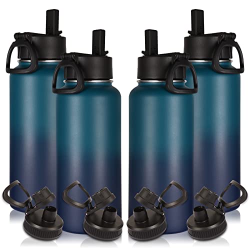 Image of Volhoply 32 oz Insulated Water Bottles Bulk 4 Pack with Straw Lid & Spout Lid,Stainless Steel Sports Water Bottle,Double Wall Vacuum Cups,Leakproof Wide Mouth Metal Flask for Travel(Dark Night,4)