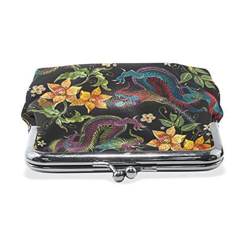 OTVEE Asian Dragon Beautiful Golden Flowers Coin Purse Retro Money Pouch with Kiss-lock Buckle Wallet Bag for Women2