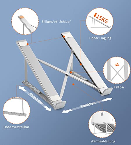 BHHB Laptop Stand, 6 Levels Height Adjustable, Foldable & Ventilated Aluminium, Compatible with Laptops (9-17 inches) - Image 3