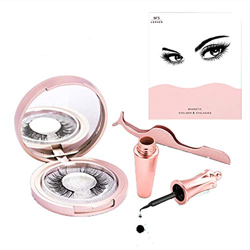 SHINING 3D Magnetic Lashes Set 1Pair/2Pairs 5 Magnets Magnetic Eyelashes With Magnetic Eyeliner Waterproof and Smudge Resistant Reuseable Natural False Eyelashes (Magnetic Eyelashes 1 Pair Set)