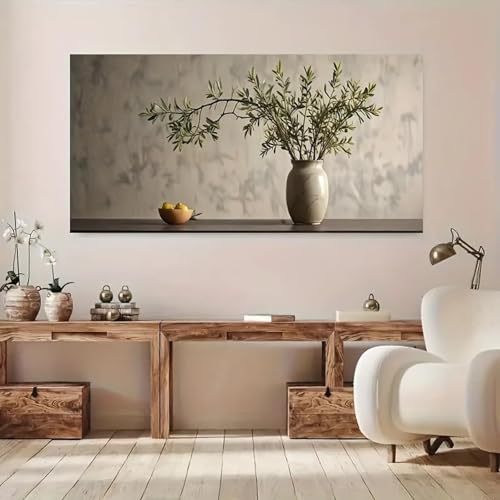 Toile vintage olive vase 65x130cm décoration murale affiche grand format