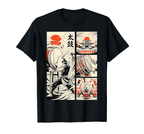 Japonais Taiko Drummer Festival Comic Ukiyo-e Traditionnel T-Shirt