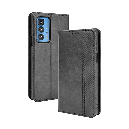 WEIOU Leather Folio Cover per Motorola Moto Edge 20 PRO, Custodia in Pelle PU Magnetica Libro Flip Portafoglio con [Funzione Stand]. Nero