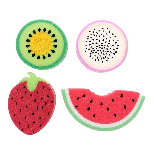 CLISPEED 4pcs Adorable Fruit Shaped Bath Sponges for Gentle Exfoliating Sponge Bath Brushes Fun Designs Bathing Tools for Childrens Daily Routine Random Color