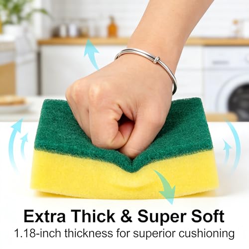 Image of 12Pcs Dish Sponge Scrubber, Kitchen Sponges for Cleaning, Sponge Scrub Cloth, Multi-Surface Safe Non-Scratch Dishwashing Sponge, Suitable for Dishes, Pots, Pans, Countertops and Bathroom Cleaning