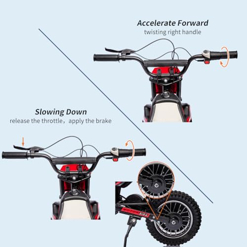 Image of Garvee 24V Kids Electric Off-Road Motorcycle, Ride on 250W Motor 13.6MPH | Fast Speed Dirt Bike, Leather Seat, Twist Grip Throttle, Metal Suspension, Air-Filled Tires for Kids Teens Riding Toy, Red