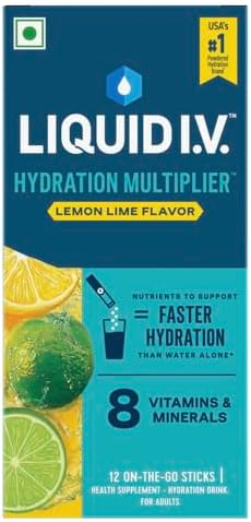 Liquid I.V. Hydration Multiplier – Lemon Lime | Hydration Drink Mix Powder 16 g | Pack of 12 | Sodium & Potassium | Easy-Mix Sticks | No Artificial Sweeteners