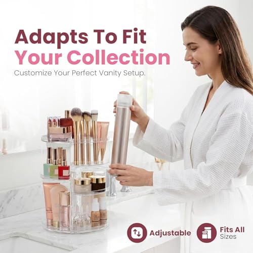Image of SHOPPOFOBIX Makeup Organizer Adjustable 360 Rotation With 7 Adjustable Layers Large Capacity Makeup Display Case - ACRYLIC (Plain Round)